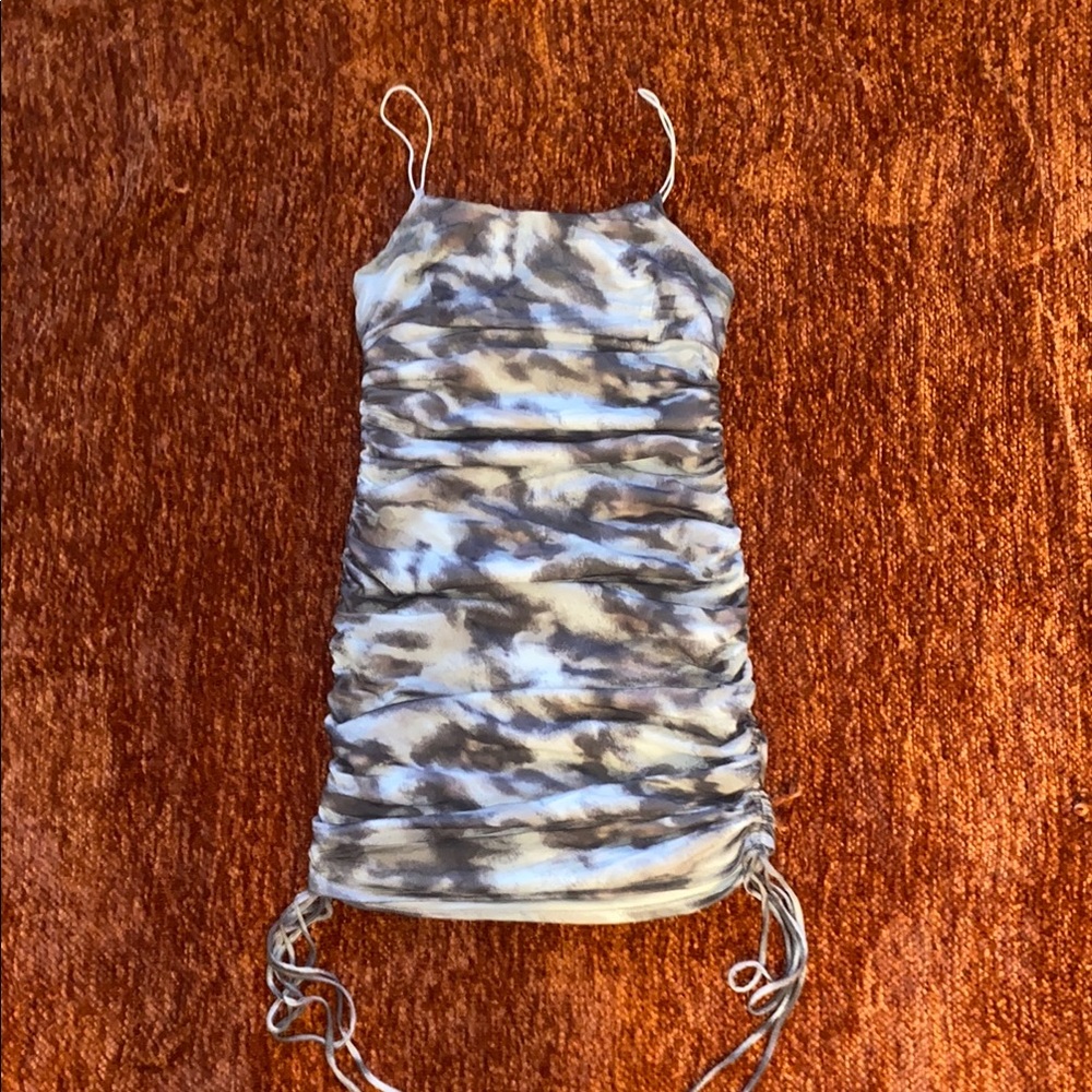 Tie-Dye Ruched Mini Dress